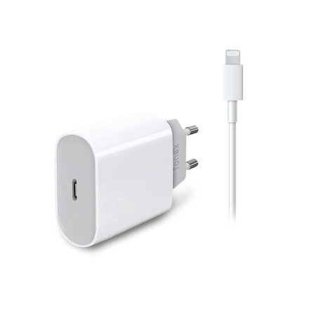 Fonex - Set încărcare de călătorie USB-C / Lightning, 20W, alb