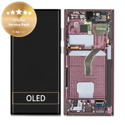 Samsung Galaxy S22 Ultra S908B - Ecran LCD + Sticlă Tactilă + Ramă (Burgundy) - GH82-27488B, GH82-27489B Genuine Service Pack