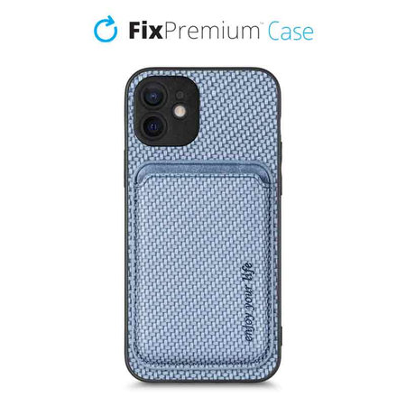 FixPremium - Caz Carbon cu MagSafe Wallet pentru iPhone 12 & 12 Pro, albastru