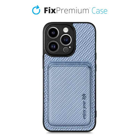 FixPremium - Caz Carbon cu MagSafe Wallet pentru iPhone 13 Pro Max, albastru