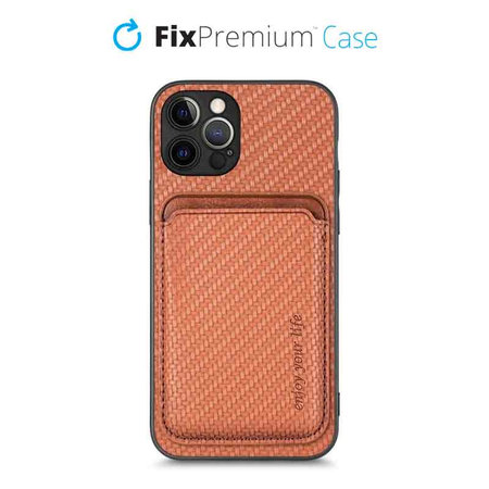 FixPremium - Caz Carbon cu MagSafe Wallet pentru iPhone 12 Pro Max, maro