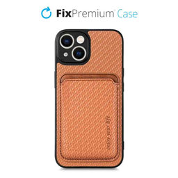 FixPremium - Caz Carbon cu MagSafe Wallet pentru iPhone 13 mini, maro