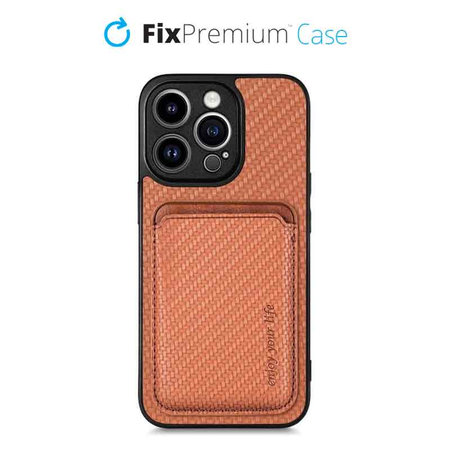 FixPremium - Caz Carbon cu MagSafe Wallet pentru iPhone 14 Pro, maro