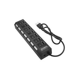 FixPremium - Hub USB cu comutator pentru 7 USB, negru