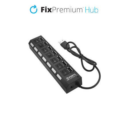 FixPremium - Hub USB cu comutator pentru 7 USB, negru