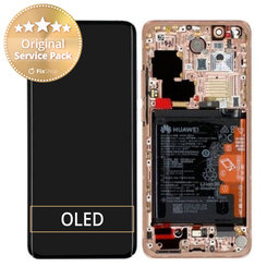 Huawei P40 Pro - Ecran LCD + Sticlă Tactilă + Ramă + Baterie + Senzor de Amprentă (Blush Gold) - 02353PJL Genuine Service Pack