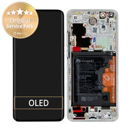 Huawei P40 Pro - Ecran LCD + Sticlă Tactilă + Ramă + Baterie + Senzor de Amprentă (Ice White, Silver Frost) - 02353PJK Genuine Service Pack