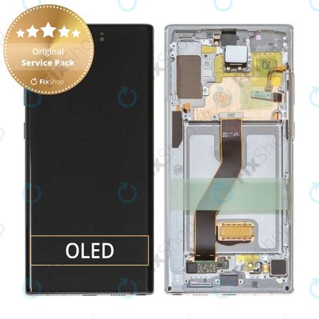 Samsung Galaxy Note 10 Plus - Ecran LCD + Sticlă Tactilă + Ramă (Aura White) - GH82-20838B, G82-20900B Genuine Service Pack