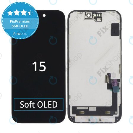 Apple iPhone 15 - Ecran LCD + Sticlă Tactilă + Ramă Soft OLED FixPremium